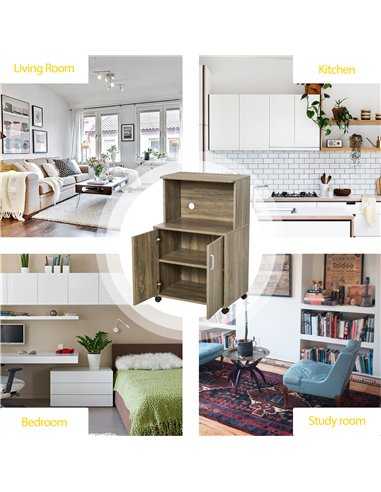 HOMCOM Kitchen Storage Unit, Modern Microwave Stand Trolley Cart, Sideboard with Cabinet,  Locking Wheels, Shelf for Living Room