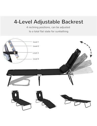 Outsunny Outdoor Folding Sun Lounger with Face Hole, 4 Level Adjustable Backrest Reclining Garden Lounger, Garden Recliner Sunbe