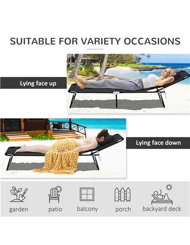 Outsunny Outdoor Folding Sun Lounger with Face Hole, 4 Level Adjustable Backrest Reclining Garden Lounger, Garden Recliner Sunbe