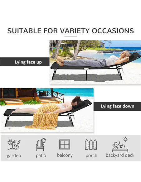 Outsunny Outdoor Folding Sun Lounger with Face Hole, 4 Level Adjustable Backrest Reclining Garden Lounger, Garden Recliner Sunbe