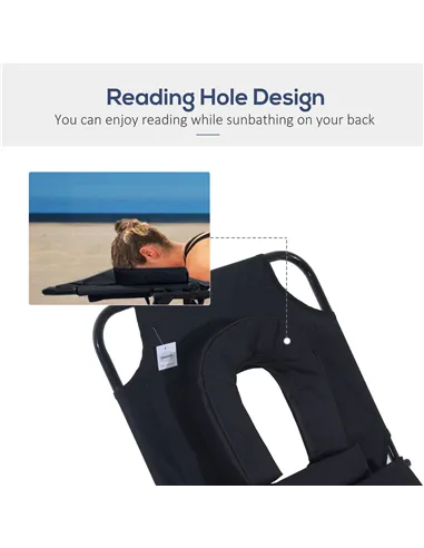 Outsunny Outdoor Folding Sun Lounger with Face Hole, 4 Level Adjustable Backrest Reclining Garden Lounger, Garden Recliner Sunbe