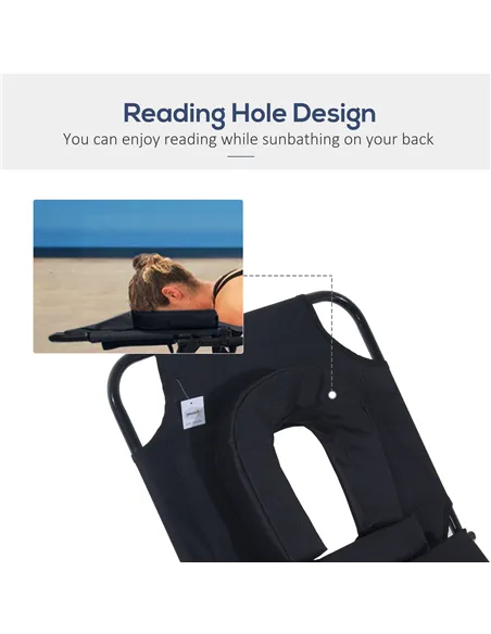 Outsunny Outdoor Folding Sun Lounger with Face Hole, 4 Level Adjustable Backrest Reclining Garden Lounger, Garden Recliner Sunbe