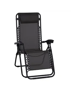 Outsunny Zero Gravity Chair Metal Frame Texteline Armchair Outdoor Folding and Reclining Sun Lounger with Head Pillow for Patio 