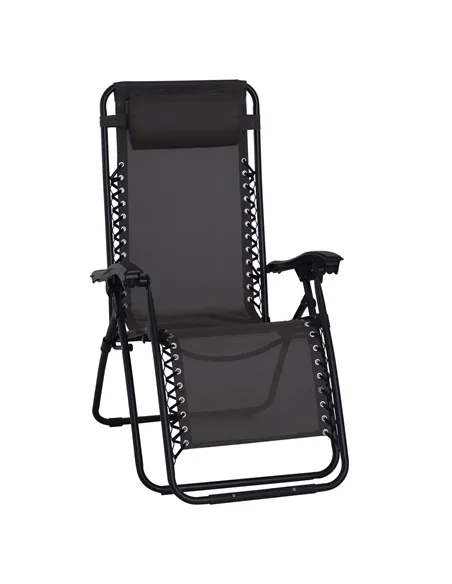 Outsunny Zero Gravity Chair Metal Frame Texteline Armchair Outdoor Folding and Reclining Sun Lounger with Head Pillow for Patio 
