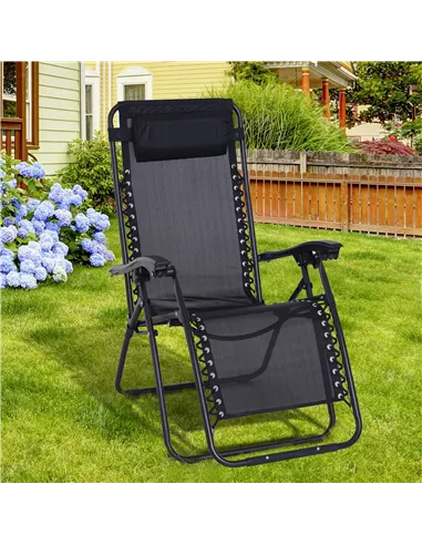 Outsunny Zero Gravity Chair Metal Frame Texteline Armchair Outdoor Folding and Reclining Sun Lounger with Head Pillow for Patio 