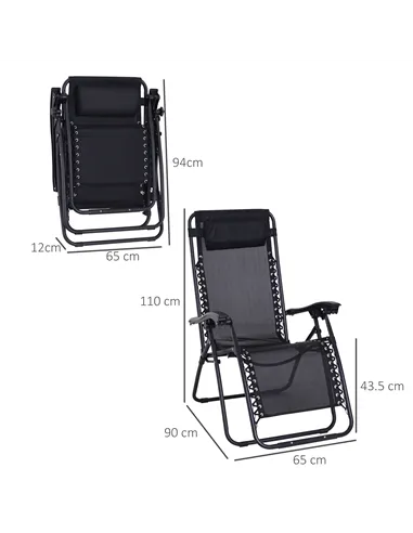 Outsunny Zero Gravity Chair Metal Frame Texteline Armchair Outdoor Folding and Reclining Sun Lounger with Head Pillow for Patio 