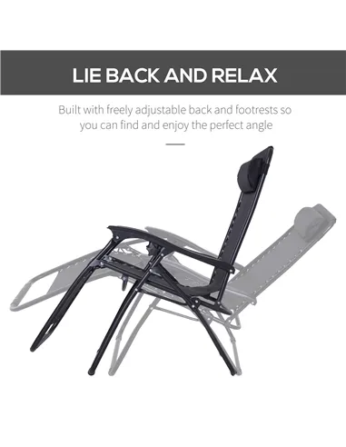 Outsunny Zero Gravity Chair Metal Frame Texteline Armchair Outdoor Folding and Reclining Sun Lounger with Head Pillow for Patio 