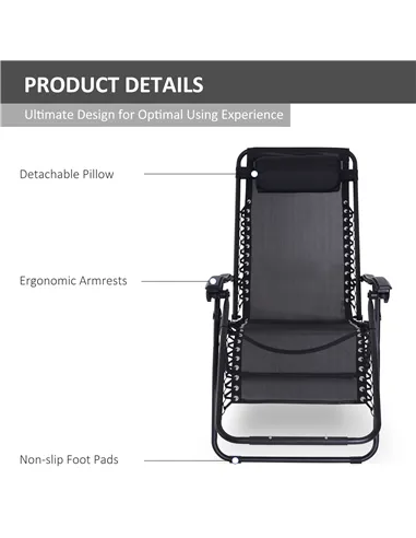 Outsunny Zero Gravity Chair Metal Frame Texteline Armchair Outdoor Folding and Reclining Sun Lounger with Head Pillow for Patio 