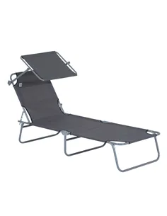 Outsunny Outdoor Foldable Sun Lounger, 4 Level Adjustable Backrest Reclining Sun Lounger Chair with Angle Adjust Sun Shade Awnin