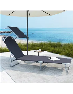 Outsunny Outdoor Foldable Sun Lounger, 4 Level Adjustable Backrest Reclining Sun Lounger Chair with Angle Adjust Sun Shade Awnin 2