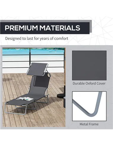 Outsunny Outdoor Foldable Sun Lounger, 4 Level Adjustable Backrest Reclining Sun Lounger Chair with Angle Adjust Sun Shade Awnin