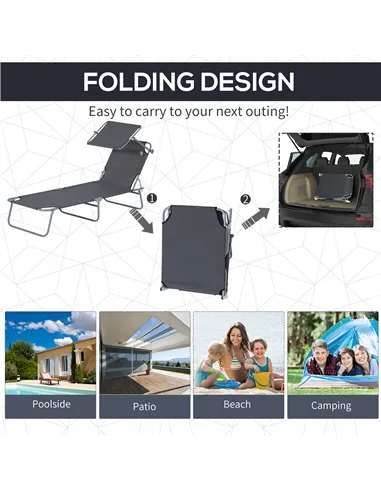 Outsunny Outdoor Foldable Sun Lounger, 4 Level Adjustable Backrest Reclining Sun Lounger Chair with Angle Adjust Sun Shade Awnin