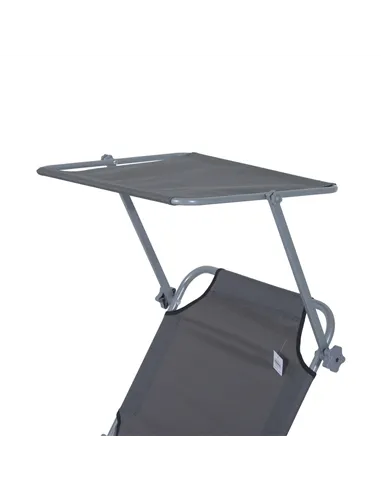 Outsunny Outdoor Foldable Sun Lounger, 4 Level Adjustable Backrest Reclining Sun Lounger Chair with Angle Adjust Sun Shade Awnin