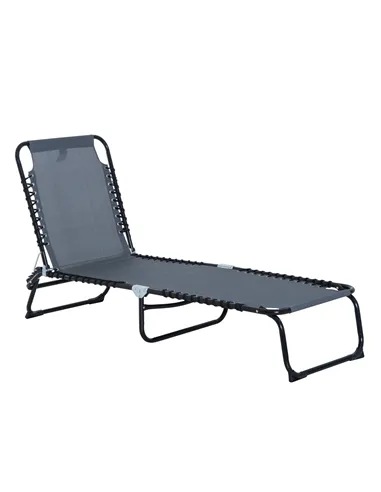Outsunny Foldable Sun Lounger, Outdoor 4 Level Adjustable Backrest Reclining Chaise Chair, Steel Frame Recliner Chair for Campin