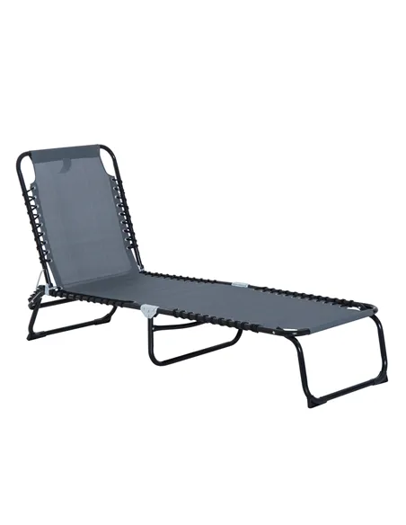 Outsunny Foldable Sun Lounger, Outdoor 4 Level Adjustable Backrest Reclining Chaise Chair, Steel Frame Recliner Chair for Campin
