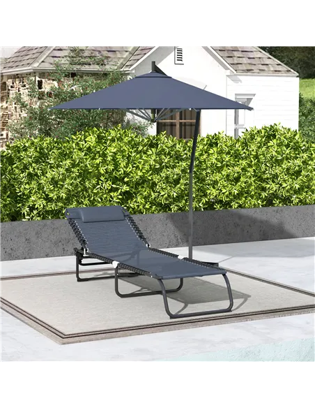 Outsunny Foldable Sun Lounger, Outdoor 4 Level Adjustable Backrest Reclining Chaise Chair, Steel Frame Recliner Chair for Campin