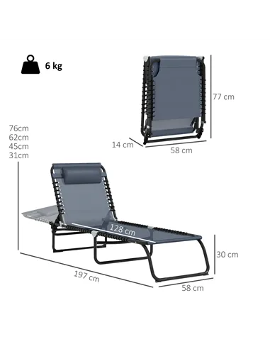 Outsunny Foldable Sun Lounger, Outdoor 4 Level Adjustable Backrest Reclining Chaise Chair, Steel Frame Recliner Chair for Campin