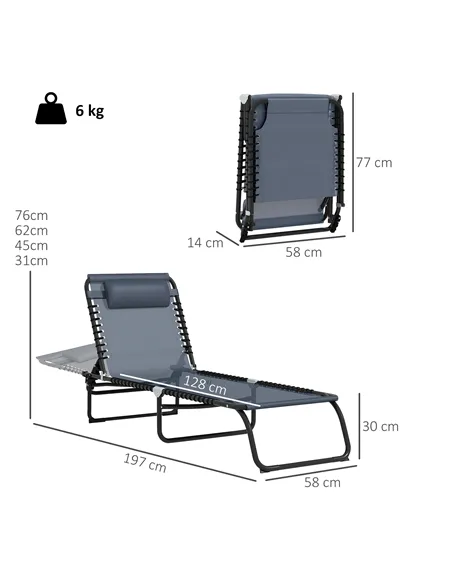 Outsunny Foldable Sun Lounger, Outdoor 4 Level Adjustable Backrest Reclining Chaise Chair, Steel Frame Recliner Chair for Campin