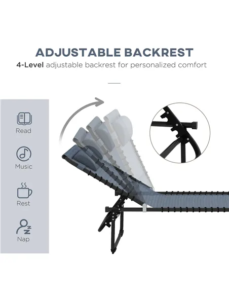 Outsunny Foldable Sun Lounger, Outdoor 4 Level Adjustable Backrest Reclining Chaise Chair, Steel Frame Recliner Chair for Campin