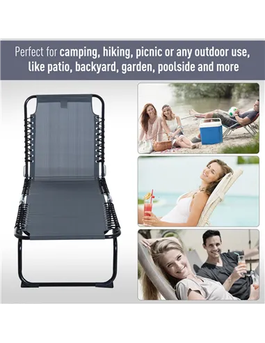 Outsunny Foldable Sun Lounger, Outdoor 4 Level Adjustable Backrest Reclining Chaise Chair, Steel Frame Recliner Chair for Campin
