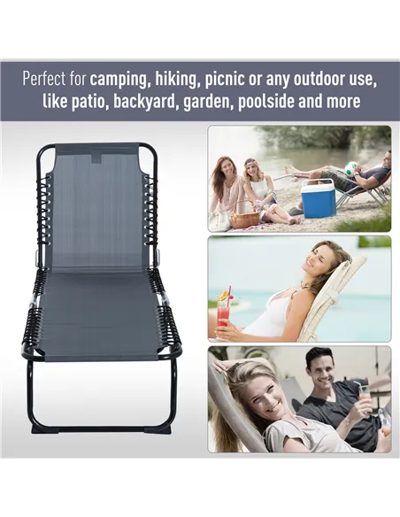 Outsunny Foldable Sun Lounger, Outdoor 4 Level Adjustable Backrest Reclining Chaise Chair, Steel Frame Recliner Chair for Campin