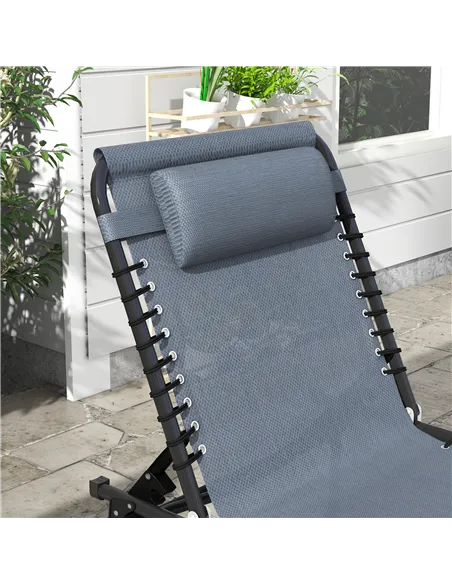 Outsunny Foldable Sun Lounger, Outdoor 4 Level Adjustable Backrest Reclining Chaise Chair, Steel Frame Recliner Chair for Campin