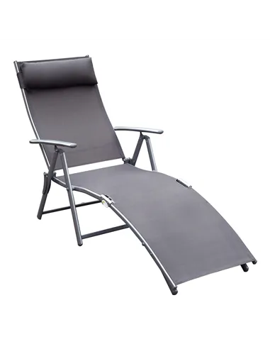 Outsunny Sun Lounger Steel Frame Outdoor Folding Chaise Texteline Lounge Chair Recliner with Headrest & 7 Levels Adjustable Back