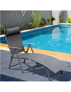 Outsunny Sun Lounger Steel Frame Outdoor Folding Chaise Texteline Lounge Chair Recliner with Headrest & 7 Levels Adjustable Back 2