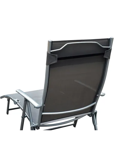 Outsunny Sun Lounger Steel Frame Outdoor Folding Chaise Texteline Lounge Chair Recliner with Headrest & 7 Levels Adjustable Back