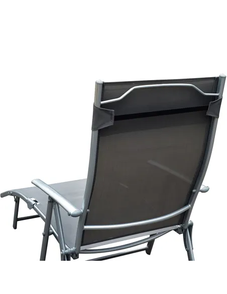 Outsunny Sun Lounger Steel Frame Outdoor Folding Chaise Texteline Lounge Chair Recliner with Headrest & 7 Levels Adjustable Back
