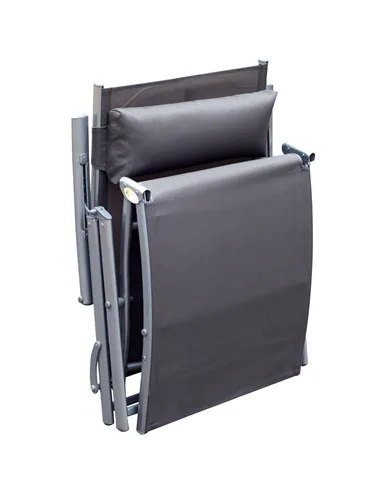 Outsunny Sun Lounger Steel Frame Outdoor Folding Chaise Texteline Lounge Chair Recliner with Headrest & 7 Levels Adjustable Back