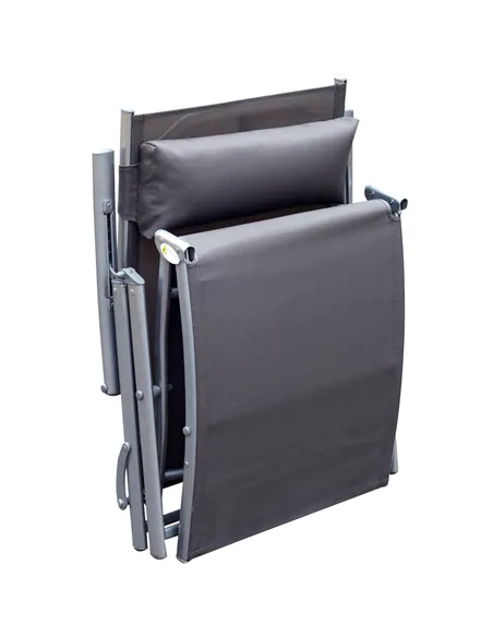 Outsunny Sun Lounger Steel Frame Outdoor Folding Chaise Texteline Lounge Chair Recliner with Headrest & 7 Levels Adjustable Back