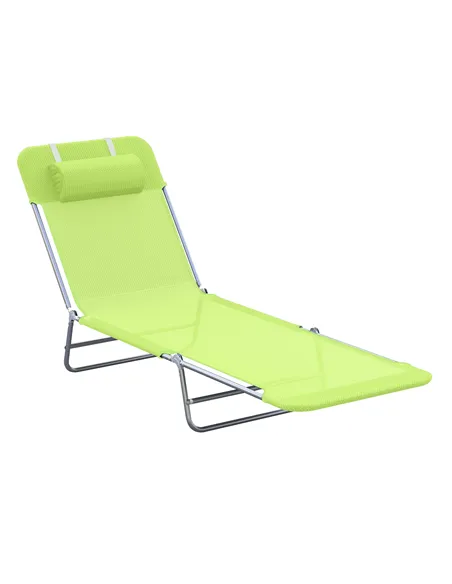 Outsunny Single Folding Sun Lounger - Green