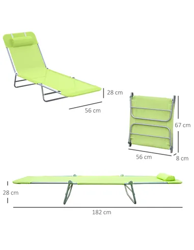Outsunny Single Folding Sun Lounger - Green