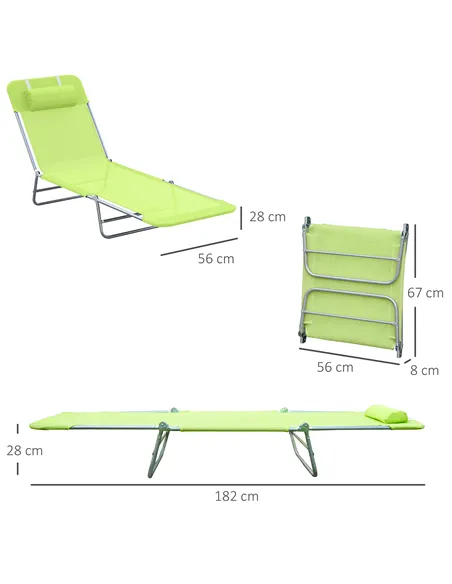 Outsunny Single Folding Sun Lounger - Green