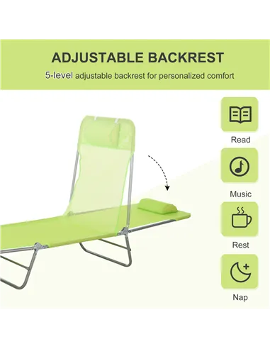 Outsunny Single Folding Sun Lounger - Green