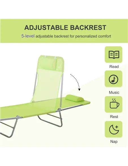 Outsunny Single Folding Sun Lounger - Green