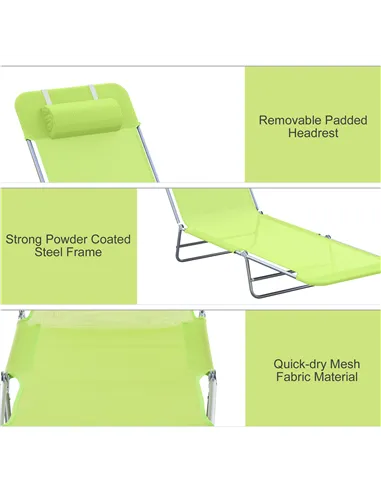 Outsunny Single Folding Sun Lounger - Green