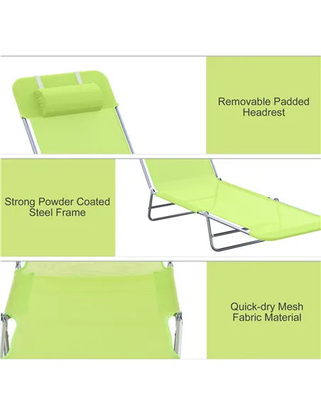 Outsunny Single Folding Sun Lounger - Green
