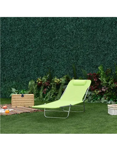 Outsunny Single Folding Sun Lounger - Green