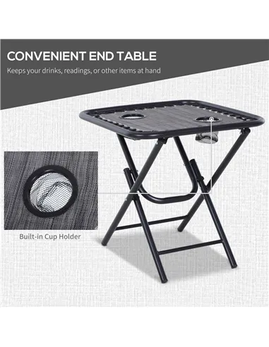 Outsunny 3pcs Folding Zero Gravity Chairs Sun Lounger Table Set w/ Cup Holders Reclining Garden Yard Pool, Light Grey