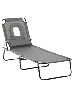 Outsunny Folding Sun Lounger Reclining Chair w/ Pillow Reading Hole Garden Beach