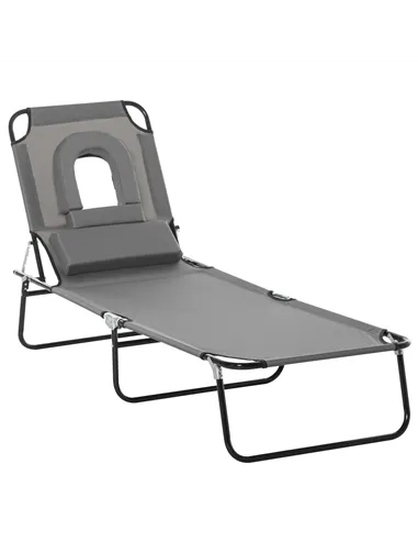 Outsunny Folding Sun Lounger Reclining Chair w/ Pillow Reading Hole Garden Beach