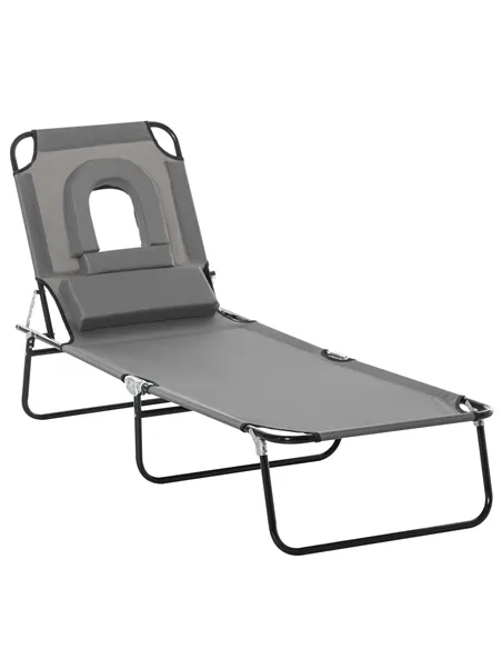 Outsunny Folding Sun Lounger Reclining Chair w/ Pillow Reading Hole Garden Beach