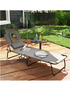 Outsunny Folding Sun Lounger Reclining Chair w/ Pillow Reading Hole Garden Beach 2