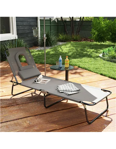 Outsunny Folding Sun Lounger Reclining Chair w/ Pillow Reading Hole Garden Beach