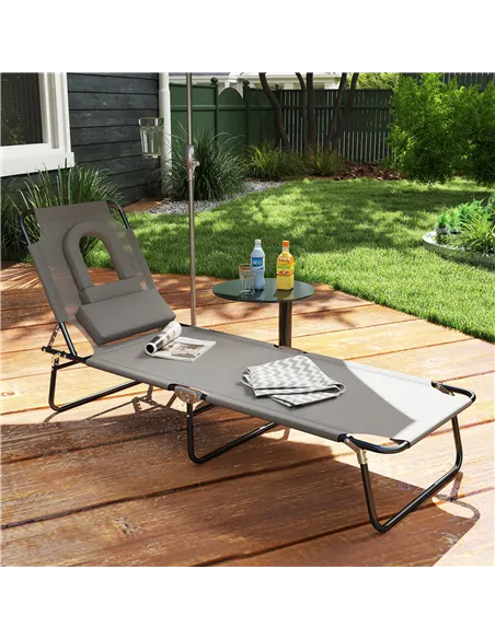 Outsunny Folding Sun Lounger Reclining Chair w/ Pillow Reading Hole Garden Beach