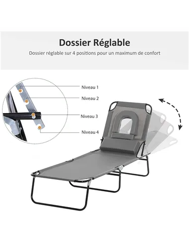 Outsunny Folding Sun Lounger Reclining Chair w/ Pillow Reading Hole Garden Beach