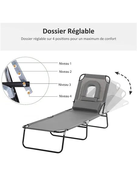 Outsunny Folding Sun Lounger Reclining Chair w/ Pillow Reading Hole Garden Beach