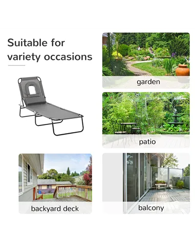 Outsunny Folding Sun Lounger Reclining Chair w/ Pillow Reading Hole Garden Beach